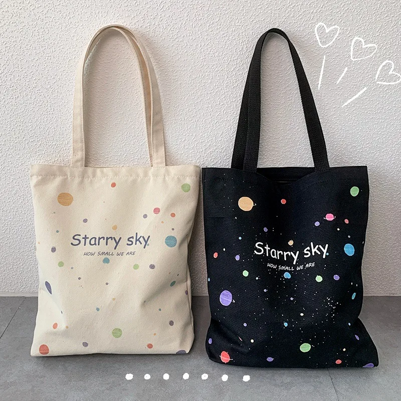 Fashionable Letters Canvas Tote Bag, Female Stylish Handbag Shoulder Bag with Zipper Opening Large Capacity Student School Bags - Image 3