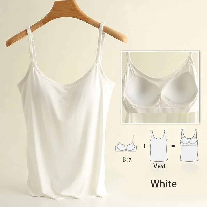 M-3XL For 35-85kg Modal Plus Size Camisole Tank Top With Fixed Cup Women's Chest Padded Outer Wear Bottoming Underwear Wear-Free - Image 10