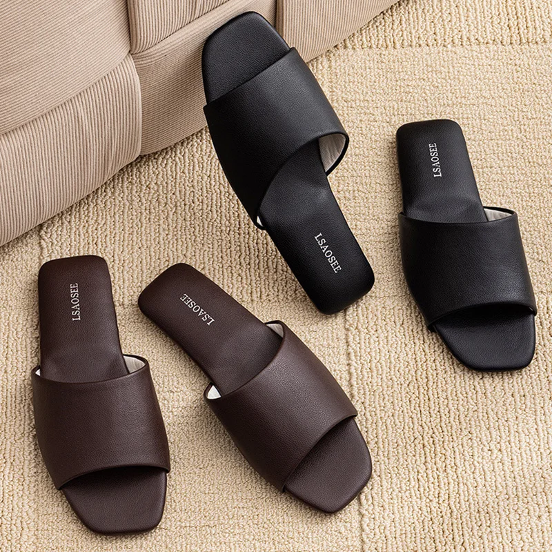 Spring and summer new PU leather slippers for home flooring, men's and women's non slip breathable bathroom slippers - Image 4