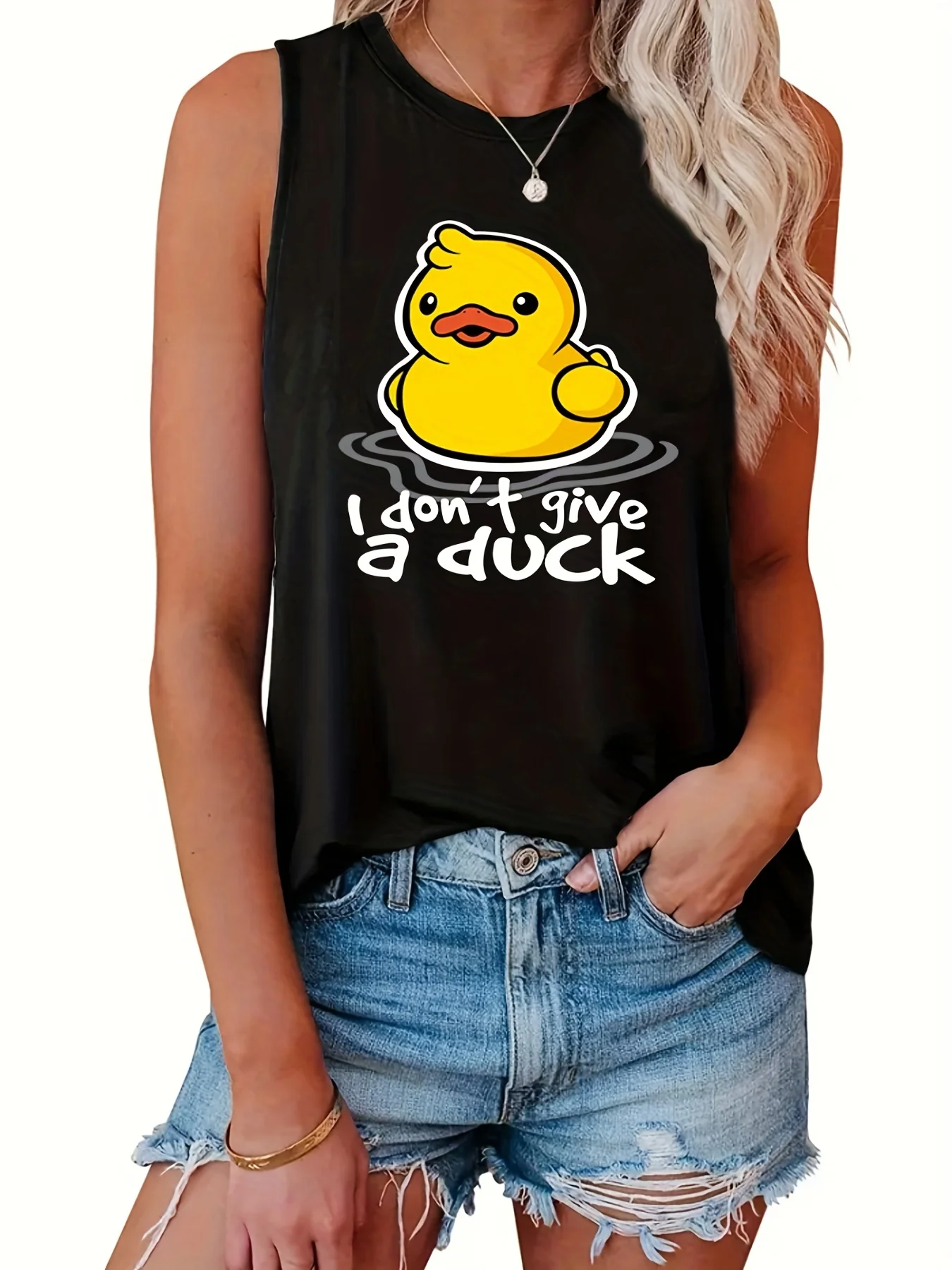 Women's Summer Cartoon Duck Print Large Casual Sleeveless Loose Tank Top T-shirt Streetwear Oversized O-Neck Vest - Image 2