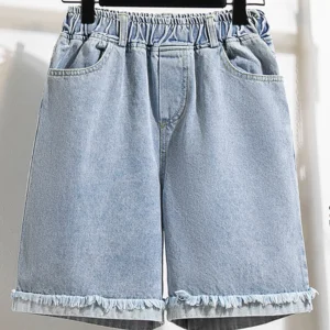 Bermuda Denim Shorts For Women 2024 Summer New Arrivals High Waisted Big Stretch Burrs Blue Color Loose Jeans Shorts Hot Sale