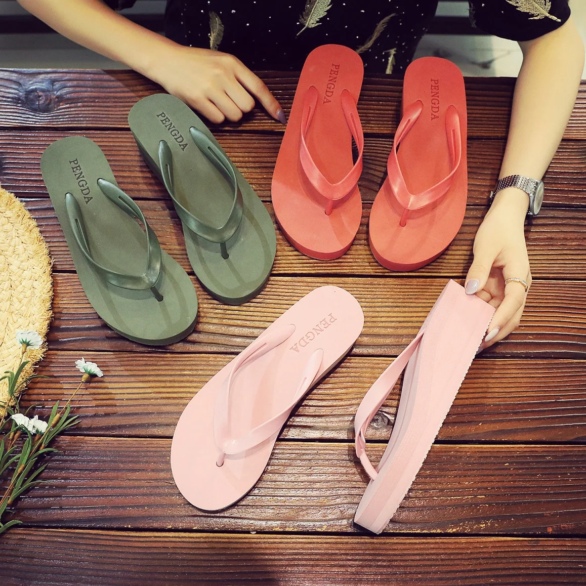 European and American New Style Flip-Flops for Women Thick-Soled Summer Fashion Internet Celebrity High-Heeled Slippers Non-Slip Flip-Flops for Beach and Seaside Wear Wedge Sandals - Image 3