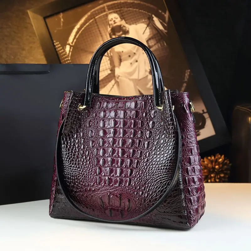 Genuine Leather Women Handbags New Tote Bag Fashion Crocodile Print Bucket Bag Retro Shoulder Messenger Bags Trend 2025 - Image 3