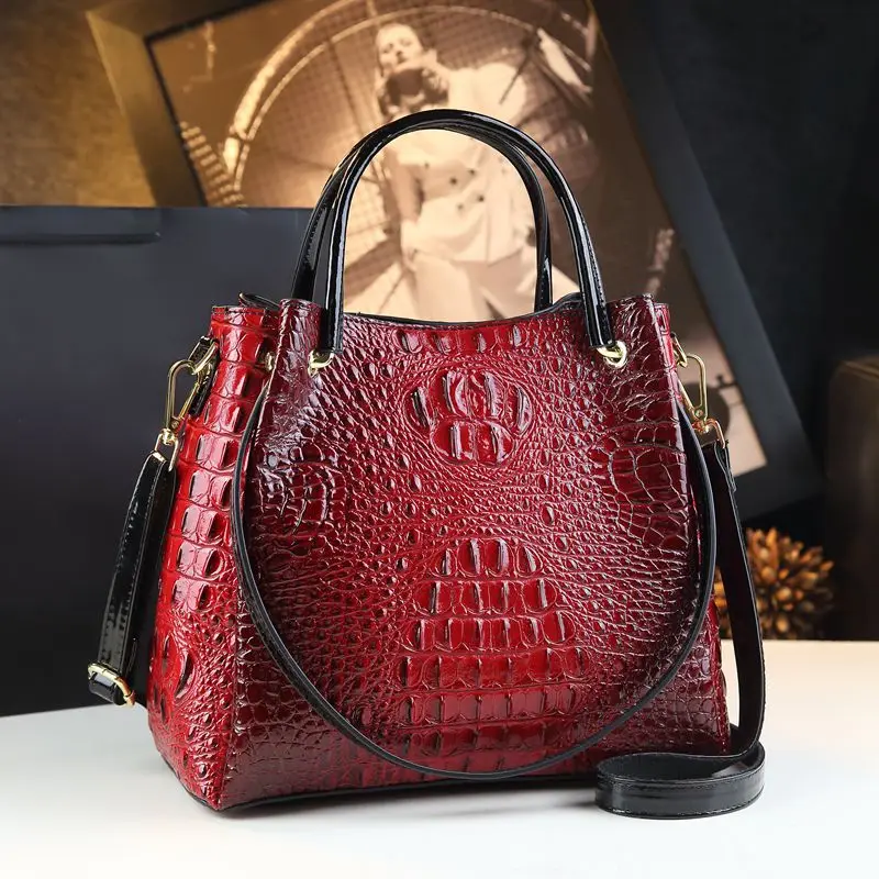 Genuine Leather Women Handbags New Tote Bag Fashion Crocodile Print Bucket Bag Retro Shoulder Messenger Bags Trend 2025 - Image 7