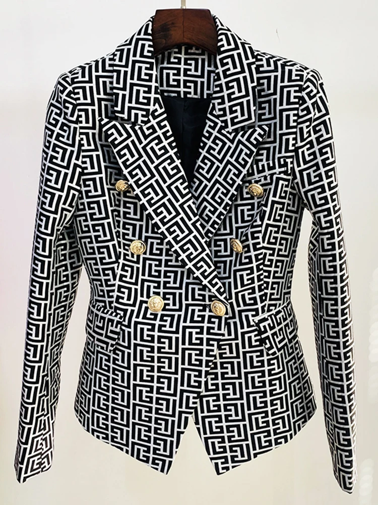 HIGH STREET Newest 2024 Designer Jacket Women's Double Breasted Lion Buttons Geometrical Jacquard Blazer - Image 2