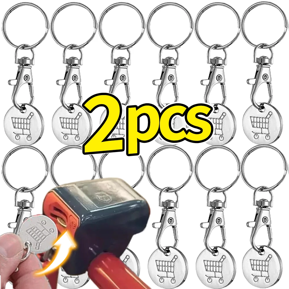 1/6Pcs Trolley Tokens Keychains Universal Small Metal Stainless Steel Portable Shopping Cart Tokens Key Ring Ornament Decoration - Image 7