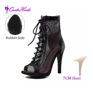 Sexy Hollow Mesh Women'S Stiletto Heels Jazz Dancehall Dance Shoes Summer Fall Sandals Nightclub Performance Shoes