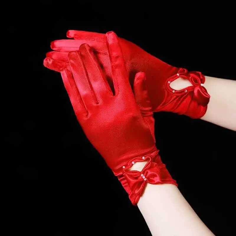 Fashion Women's Summer Gloves Sexy and Elegant Bow Short Satin Elastic Gloves Women's Sunscreen Gloves - Image 6