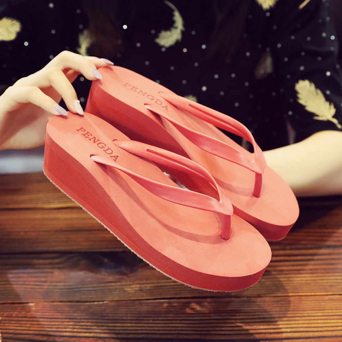 European and American New Style Flip-Flops for Women Thick-Soled Summer Fashion Internet Celebrity High-Heeled Slippers Non-Slip Flip-Flops for Beach and Seaside Wear Wedge Sandals - Image 6