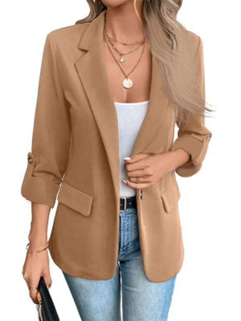 New Women's Blazers Long-sleeved Cardigan Single Button Simple Office Suit Top Commuting Fashion Versatile Basic Coats - Image 3