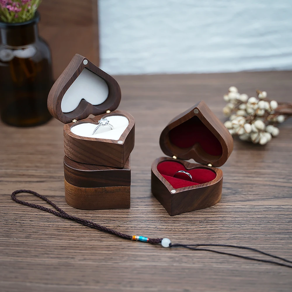 Heart-shaped Wooden Jewelry Box Proposed Jewellery Gift Case Wedding Display Jewelry Storage Organizer Earring Ring Necklace Box - Image 6