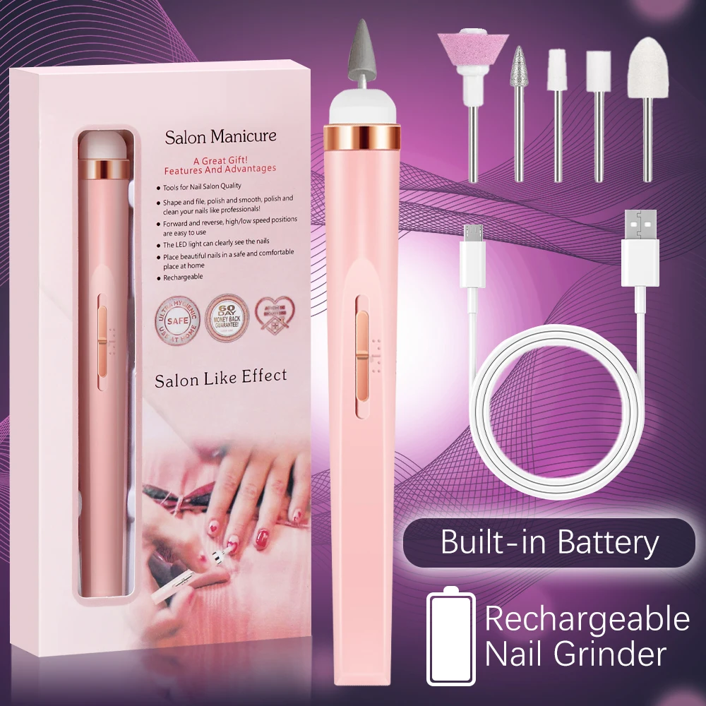YIKOOLIN 5 in 1 Electric Nail Polish Drill Machine USB Charge Portable Manicure Set Exfoliation and Polishing for Nail Salon - Image 11