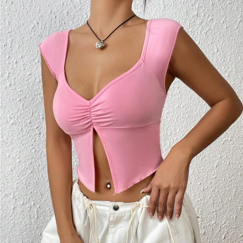 Sexy Square-neck Pink Tank Tops Korean Fashion Summer Sexy Women Clothes Slim Tees Woman V Neck Y2K Sleeveless 2024 Streetwear - Image 5