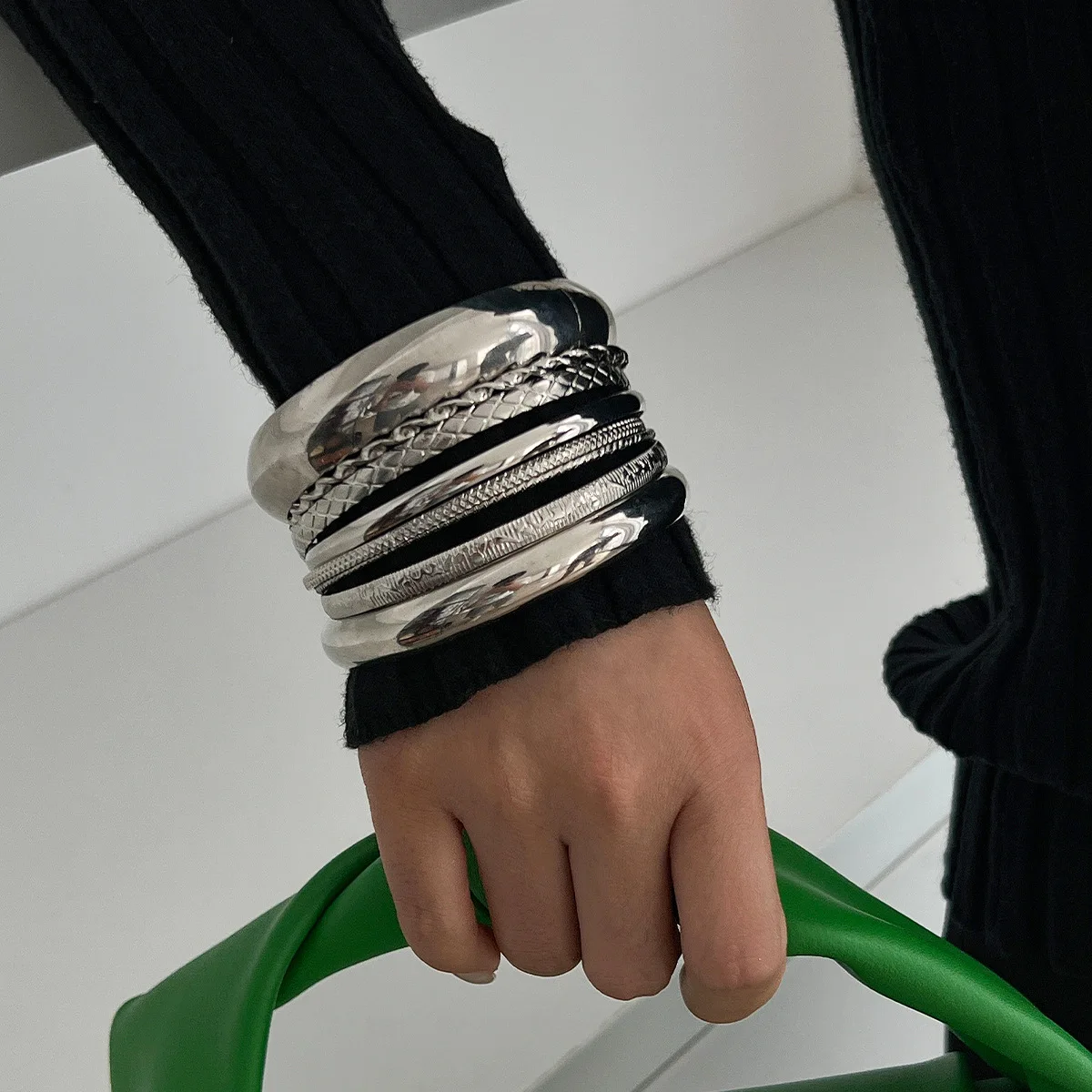 KMVEXO Stainless Steel Bracelets Set for Women Men Twist Texture Bangles Gold Silver Color Jewelry Statement Streetwear Goth - Image 5