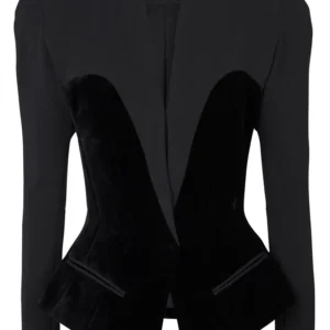 HIGH STREET Newest 2024 Designer Jacket Women's Slim Fitting Patchwork Velvet Blazer