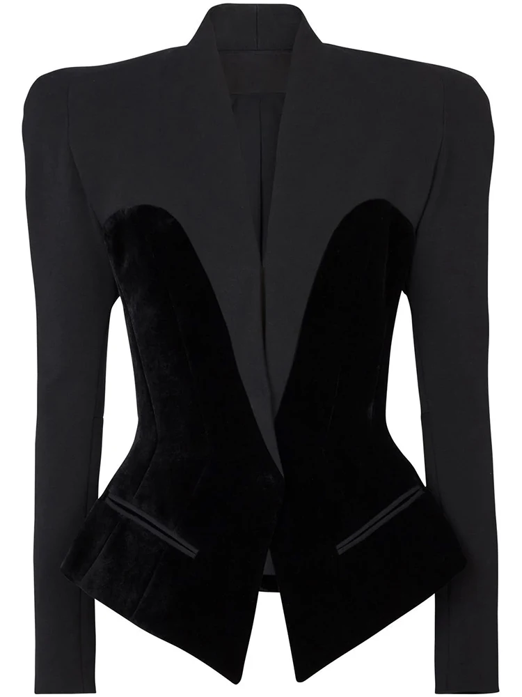 HIGH STREET Newest 2024 Designer Jacket Women's Slim Fitting Patchwork Velvet Blazer