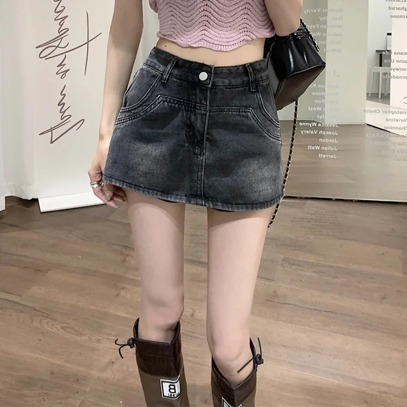 Ins Summer Women High Waist Vintage Shorts Skirts Lady Sexy Nightclub Denim Dress Female Punk Light Blue Black Grey Jeans Dress - Image 5
