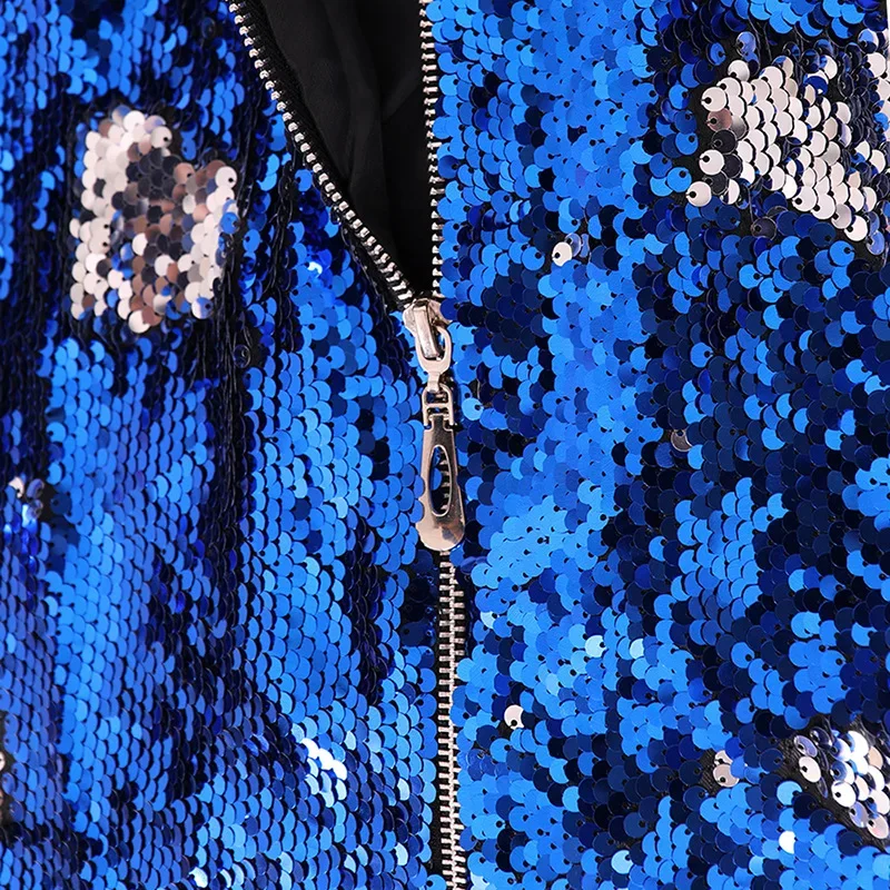 2025 New Europe and USA Party Flip Color Sequined Jackets for Women, Fashion Casual Shiny Loose Concert Hooded Baseball Jackets - Image 6