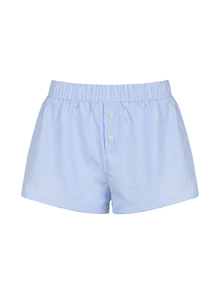 Striped Print Casual Shorts for Women Elastic Waist Fashion Button Bottoms Streetwear Chic Basic Y2K Loose Shorts - Image 5