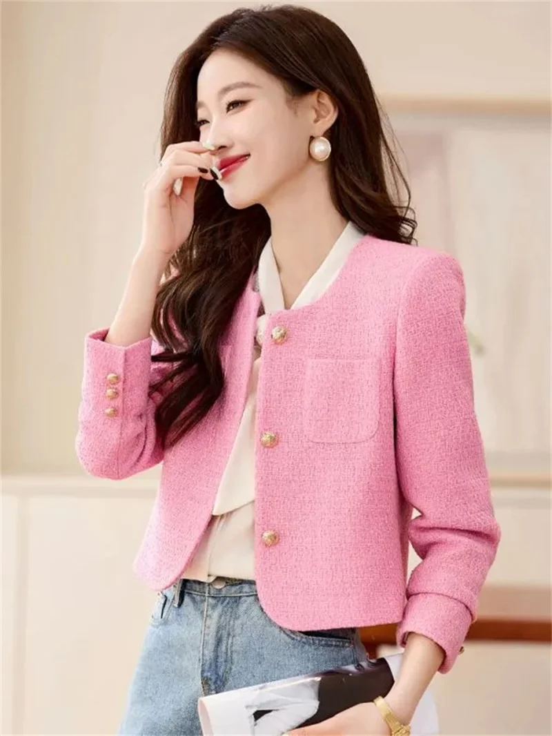 Pink Jacket Spring And Autumn 2025 New French High-End Short Outcoat for Women Blazer Yellow Suit Jackets Fashion Top Trench Coa
