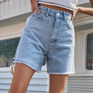 Streamgirl Blue Women's Denim Shorts Summer High Waist Casual Chic Loose Jean Shorts For Women Summer 2025 Denim Short Femme