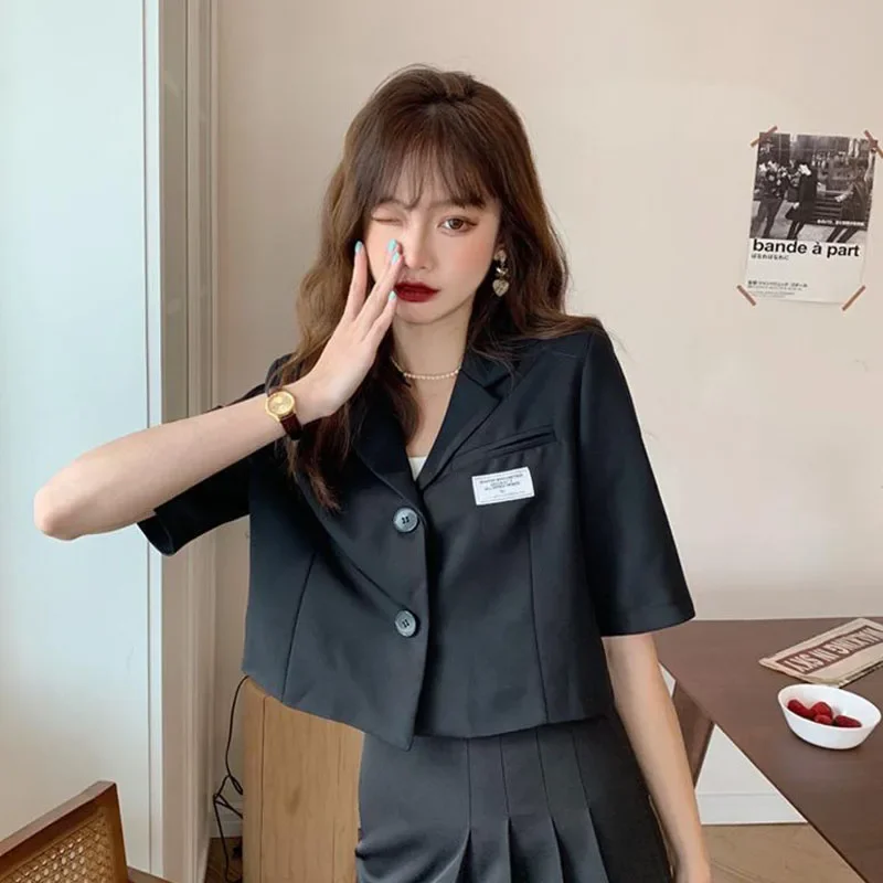 Short Sleeve Blazer Jacket Ladies Summer 2025 New Thin Notched Collar Suit Coat Women Casual Wild Black White Short Outwear Tops - Image 6