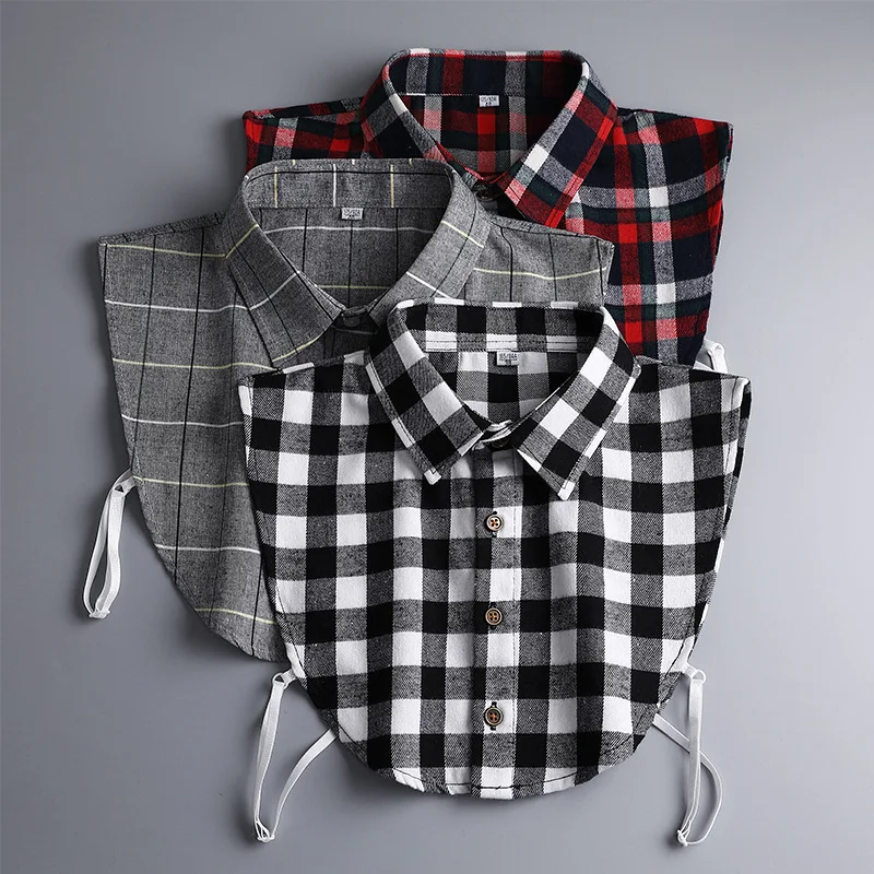 Men's Pure Cotton Plaid Shirt Pointed Collar Leisure Non Ironing Shirts Fake Collar Apparel Accessories Ties for Men