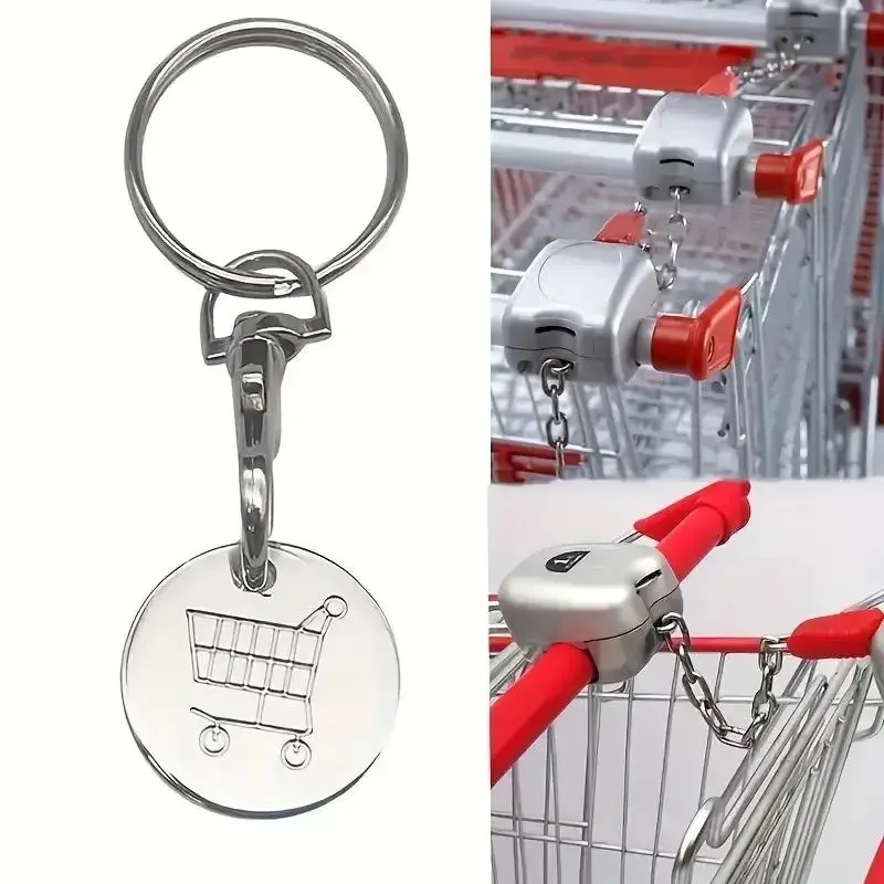 1/6Pcs Trolley Tokens Keychains Universal Small Metal Stainless Steel Portable Shopping Cart Tokens Key Ring Ornament Decoration - Image 4