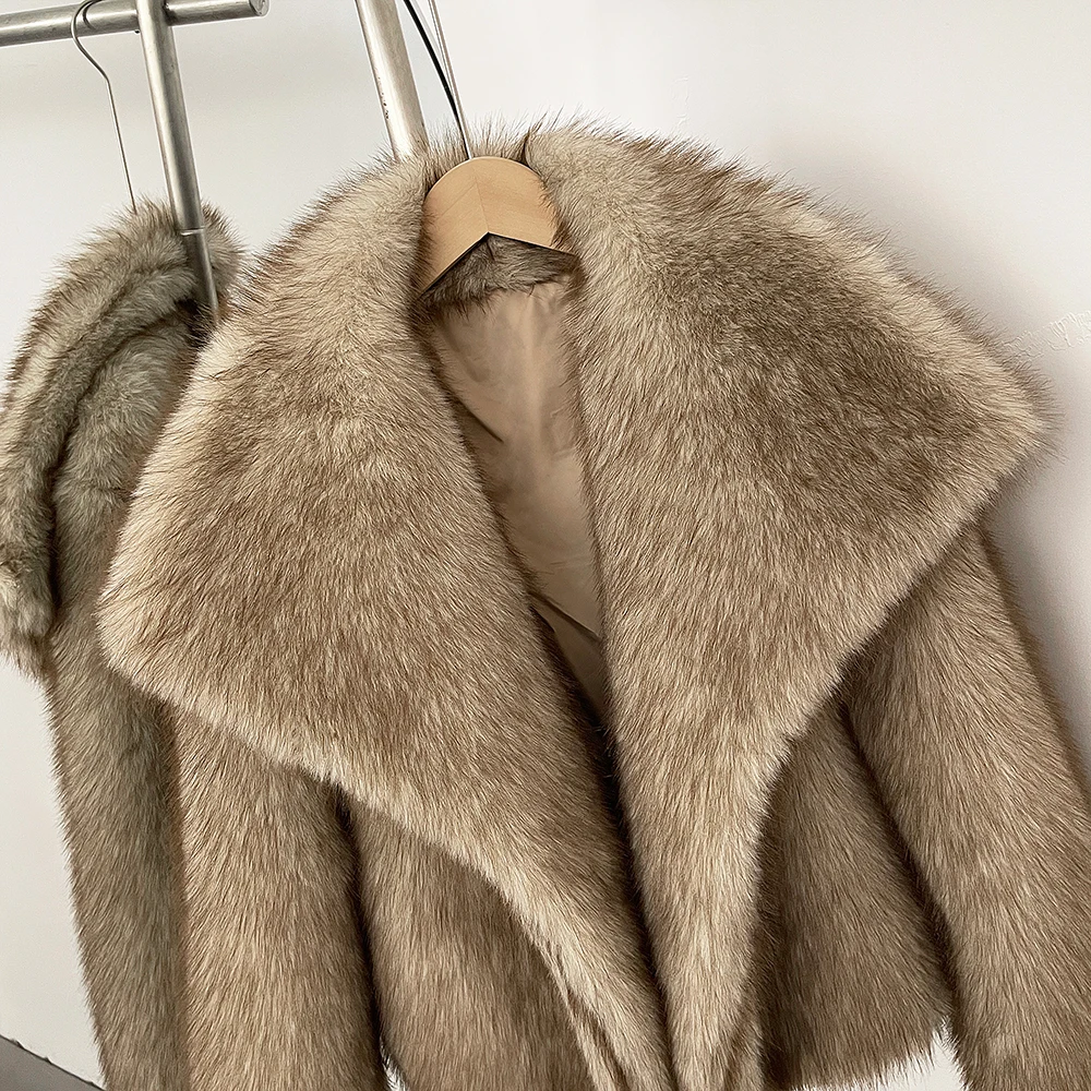 Winter Clothes New Fashion Gradient Fluffy Fur Coat Women High Street Luxury Big Fur Collar Faux Fox Fur Jacket Female Overcoats - Image 5