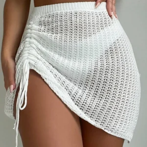 Fashionable and elegant short skirt pool party with hollowed out drawstring bikini knit short skirt summer beach