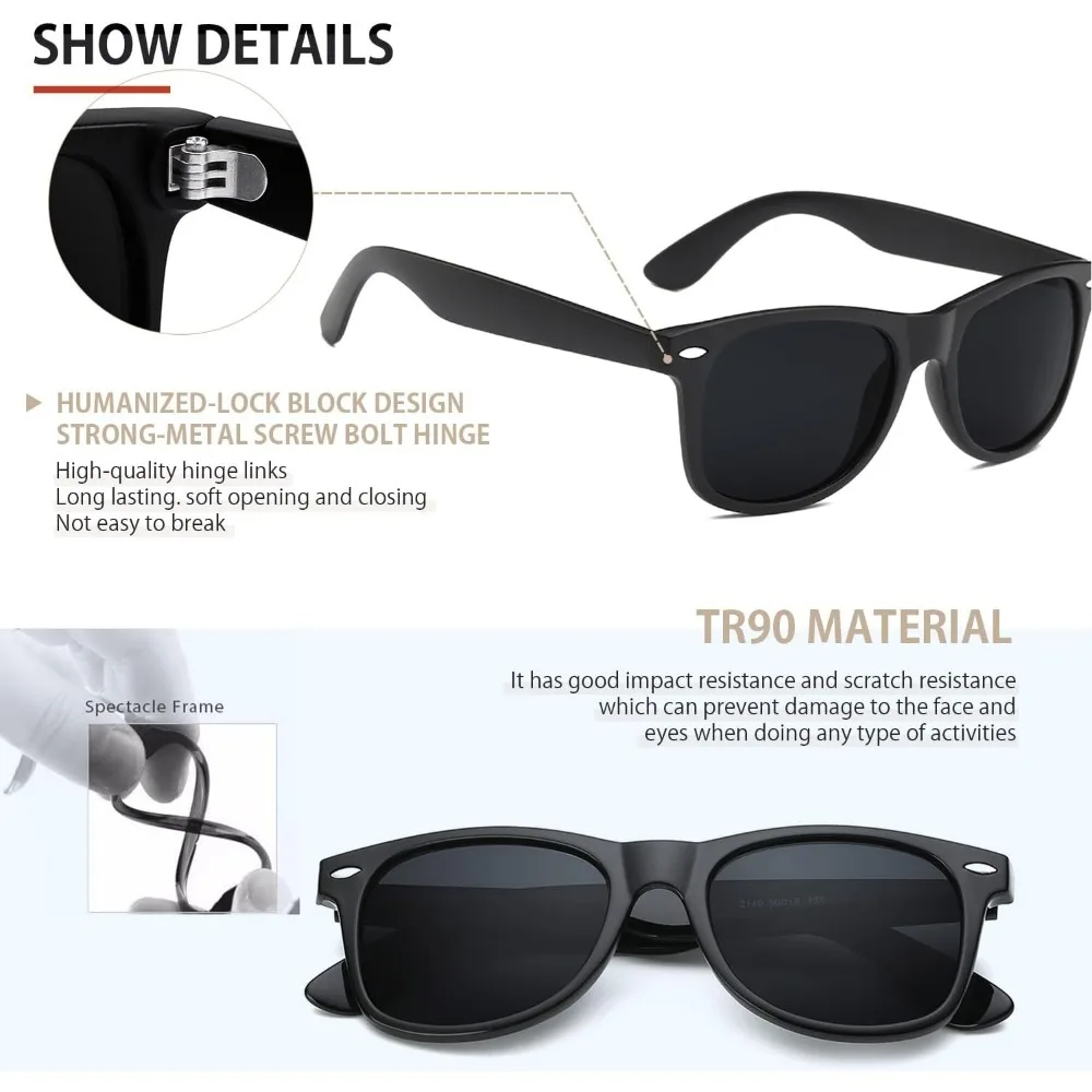 Sunglasses Men Polarized Sunglasses for Mens and Womens,Black Retro Sun Glasses Driving Fishing UV Protection - Image 3