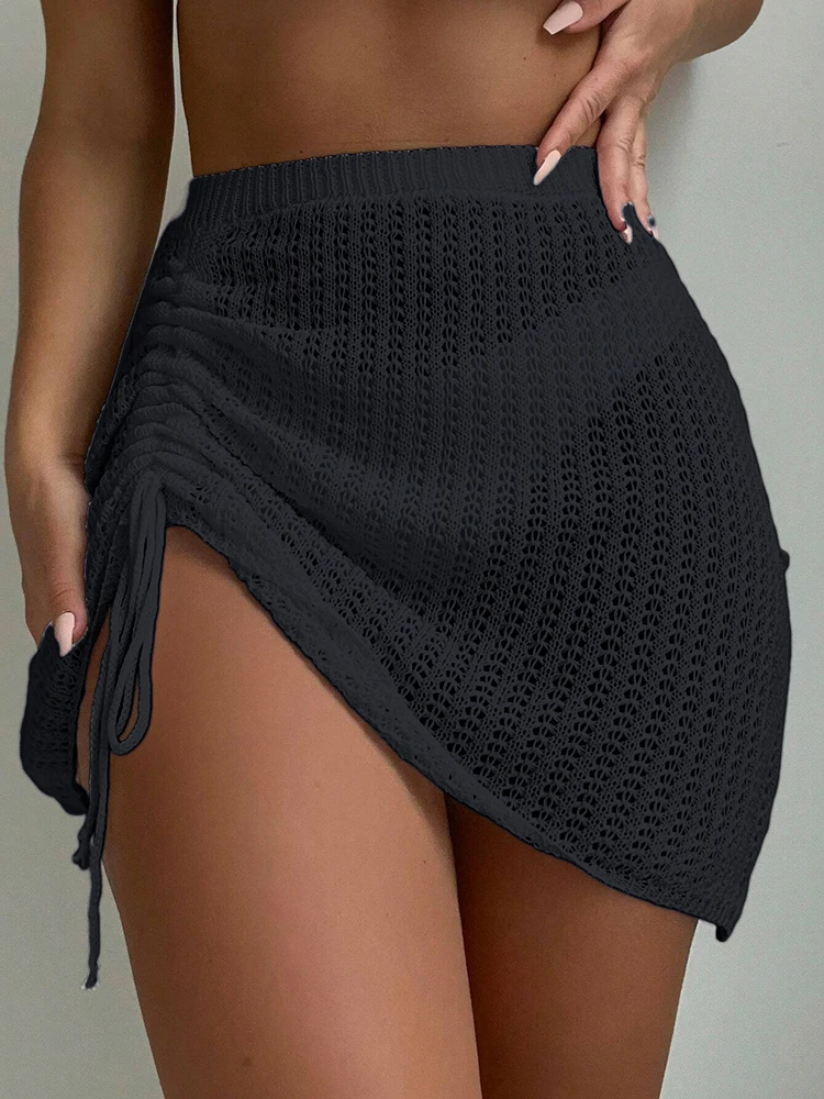Fashionable and elegant short skirt pool party with hollowed out drawstring bikini knit short skirt summer beach - Image 6