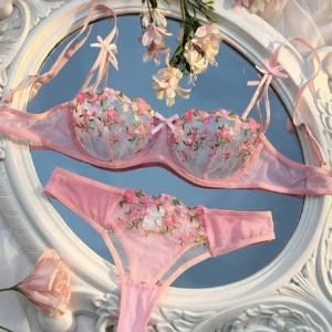Sexy Lingerie Women Thin Transparent Lace See Through Female Erotic Underwear Bra And Panty Set Sleepwear Suit Embroidery Floral
