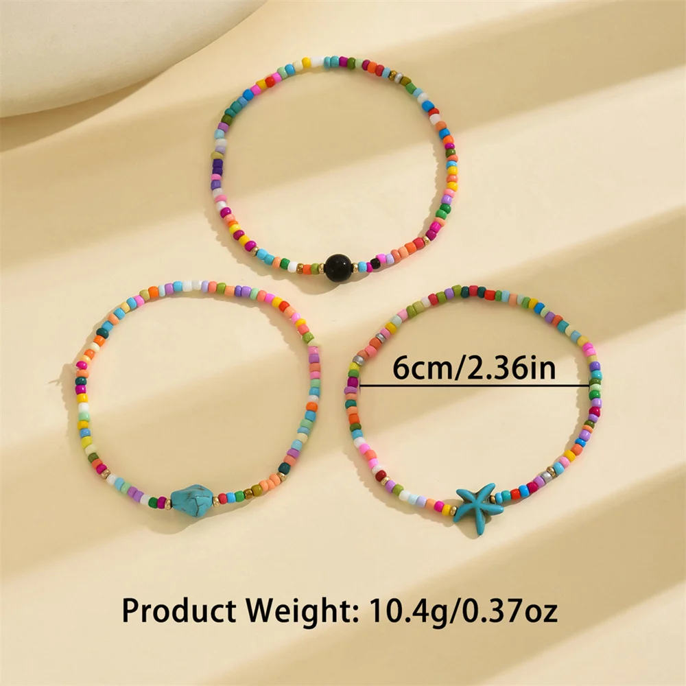 3pcs/set Irregular Turquoise Cute Sea Star Anklets For Women Rainbow Beads Starfish Foot Chains Beach Jewelry Summer Accessories - Image 6