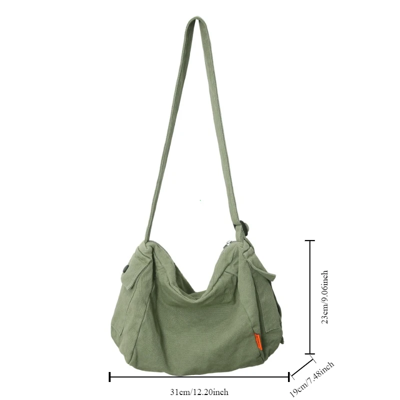 Female Canvas Fabric Hobo Soft Slouchy Shoulder Bag Y2K Student Leisure Medium Size School Book Laptop Pouch Messenger Side Bag - Image 11