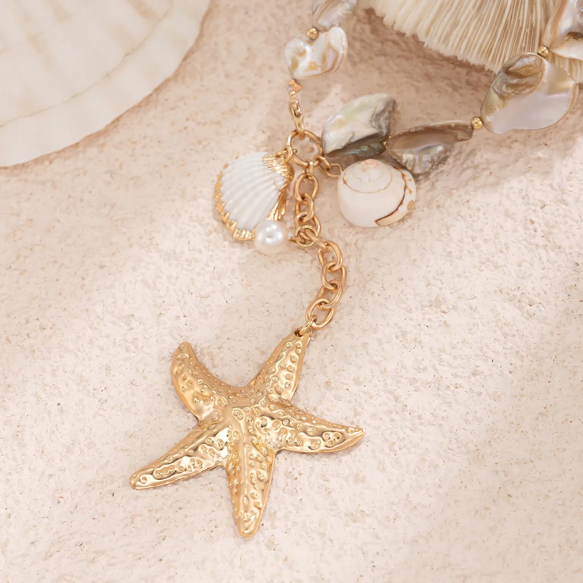 Retro Starfish White Shell Conch Pendant Necklace Women 2024 Simple Creative Colorful Stones Hand Woven beach Jewelry Girls - Image 4