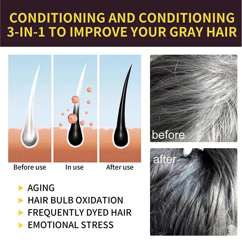 Hair Color Shampoo for Gray Hair 3 in 1 Black Hair Dye Shampoo for Women&Men Natural Herbal Safety Nourishing Hair Care Cream - Image 4