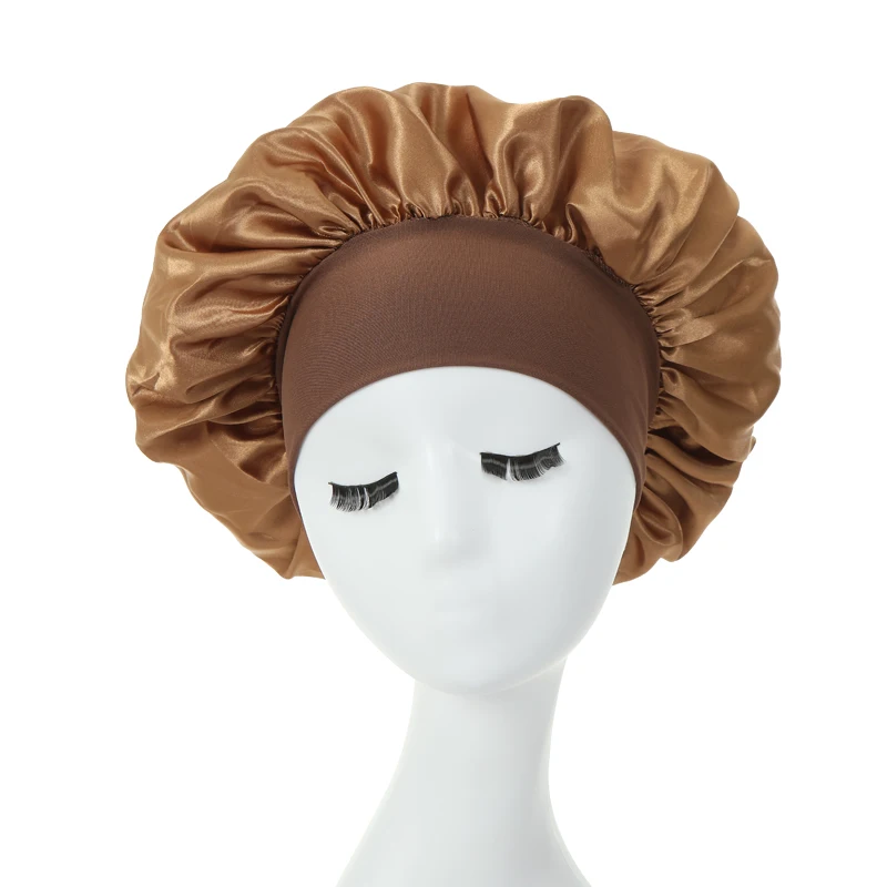 2PCS Milk Imitation Silk Wide Brim Satin Cloth Women's Hair Hat Bonnet Elastic Band Headwear bonnets for women - Image 4