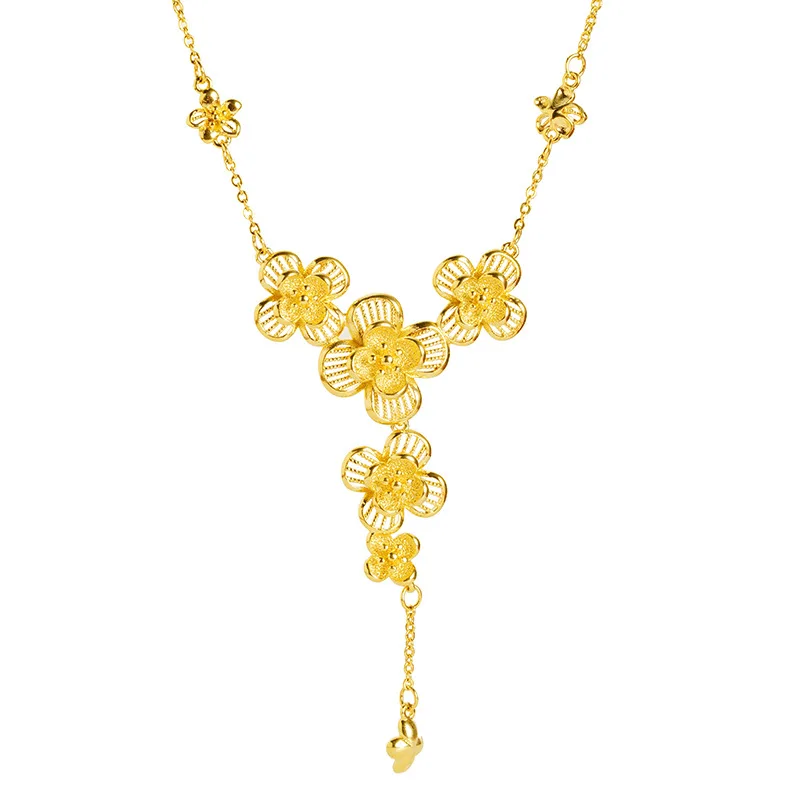 Luxury 24K 9999 Pure Gold real gold Women's Plum Blossom Snow Hollow Flower Tassel Necklace - Image 5