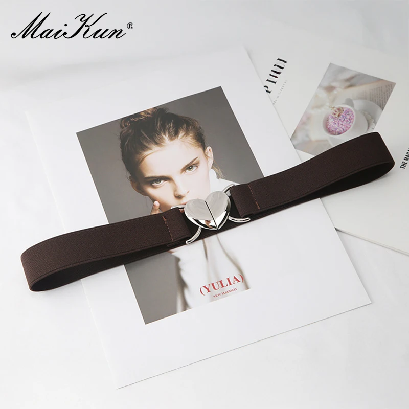 Maikun Silver Heart Buckle Thin Waistband Women Solid Colour Hundred Elastic Narrow Belt Waist Cinching Black - Image 11