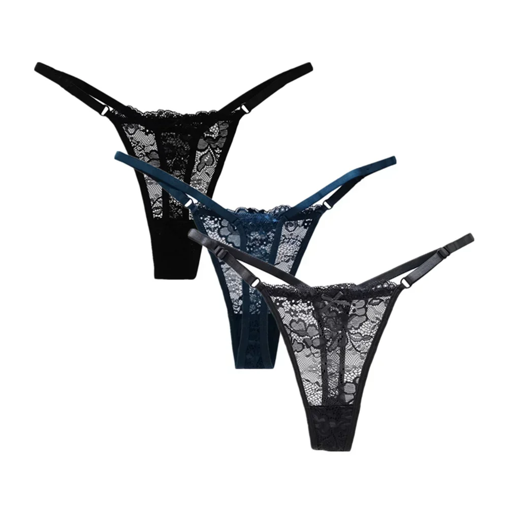 3PCS Adjustable Sexy Transparent Thong Panties Women Lace Underwear Low Waist Female T-back String Underpants - Image 7