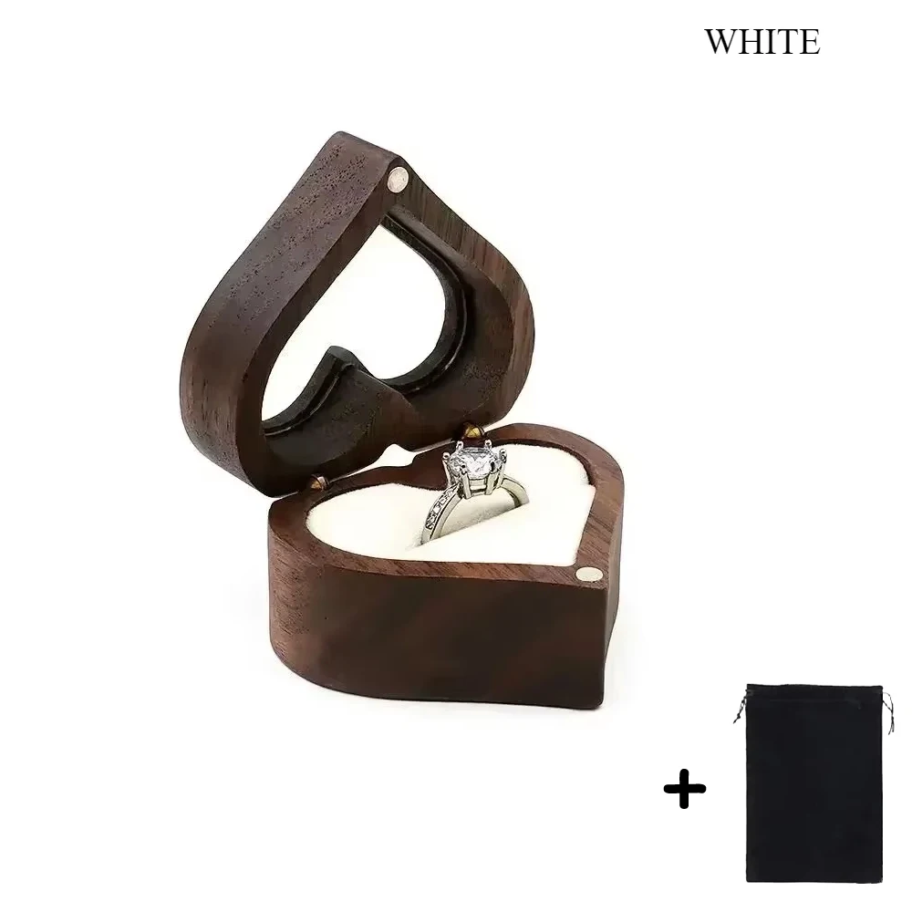 1PCS Free Engraving Custom Love Heart Shaped Walnut Wood Ring Box for Wedding Ceremony Jewelry Box Storage Proposal Wedding Gift - Image 8