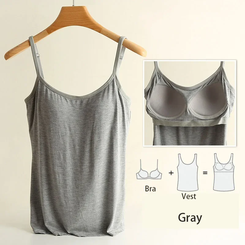 M-3XL For 35-85kg Modal Plus Size Camisole Tank Top With Fixed Cup Women's Chest Padded Outer Wear Bottoming Underwear Wear-Free - Image 8