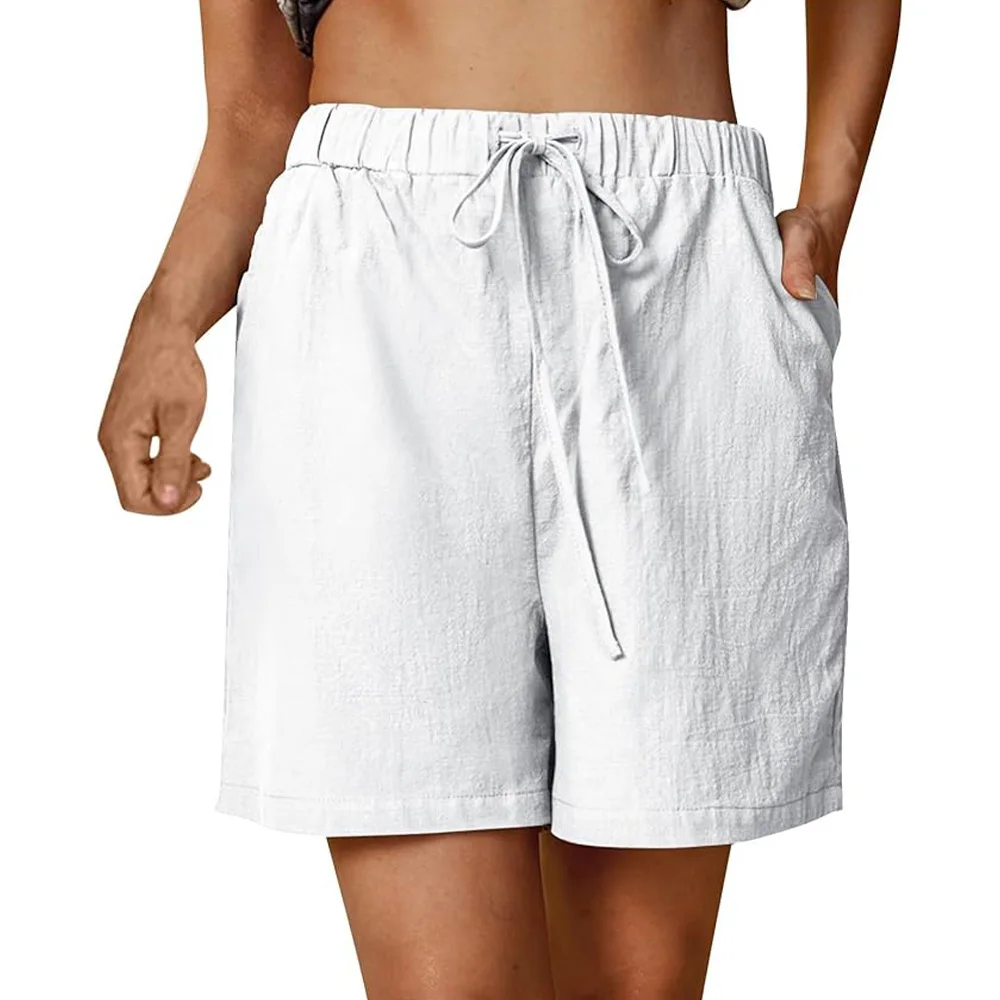 Women's Summer Casual Shorts Drawstring Solid Color Cotton Linen Short Pants Female Loose Straight Jogging Outdoor Streetwear - Image 12