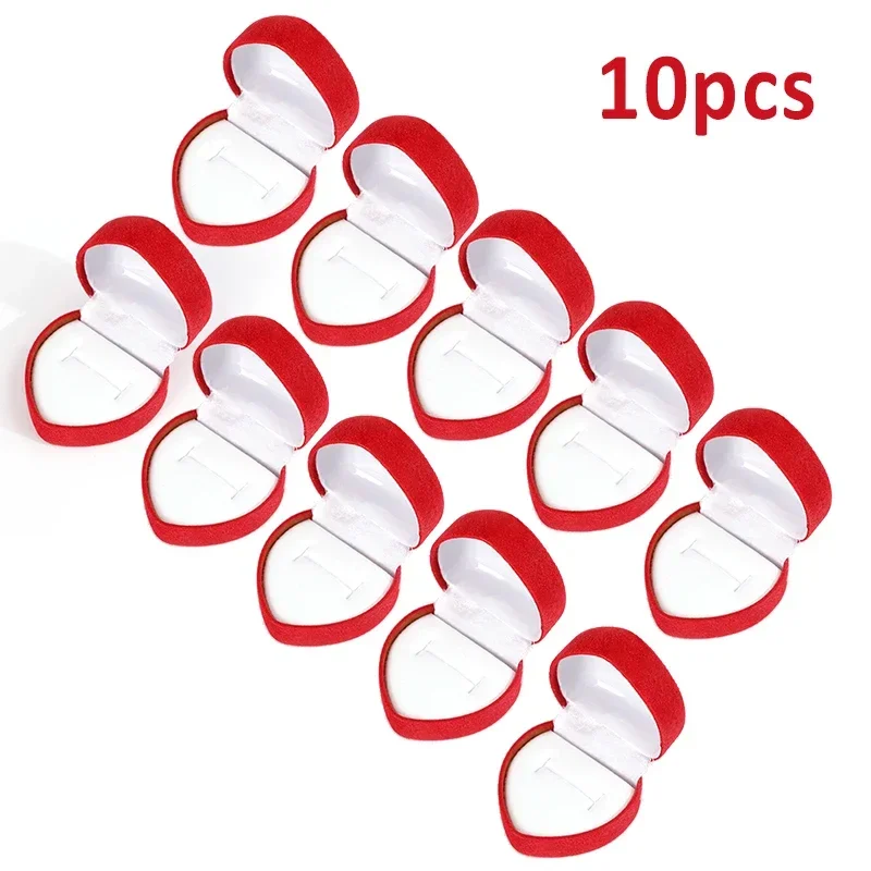 Flocking Red Heart Shape Ring Boxes Jewelry Earrings Display Cases Holder Gift Box Wedding Ring Box Counter Packaging Rings - Image 10