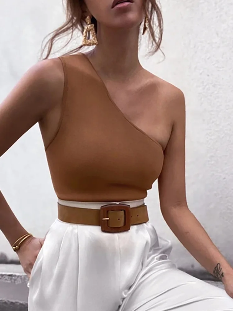 Women Sports Tank Tops Sexy Crop Tops Vest Casual Female One Shoulder Summer Outfits Tops Fitness Elastic - Image 8