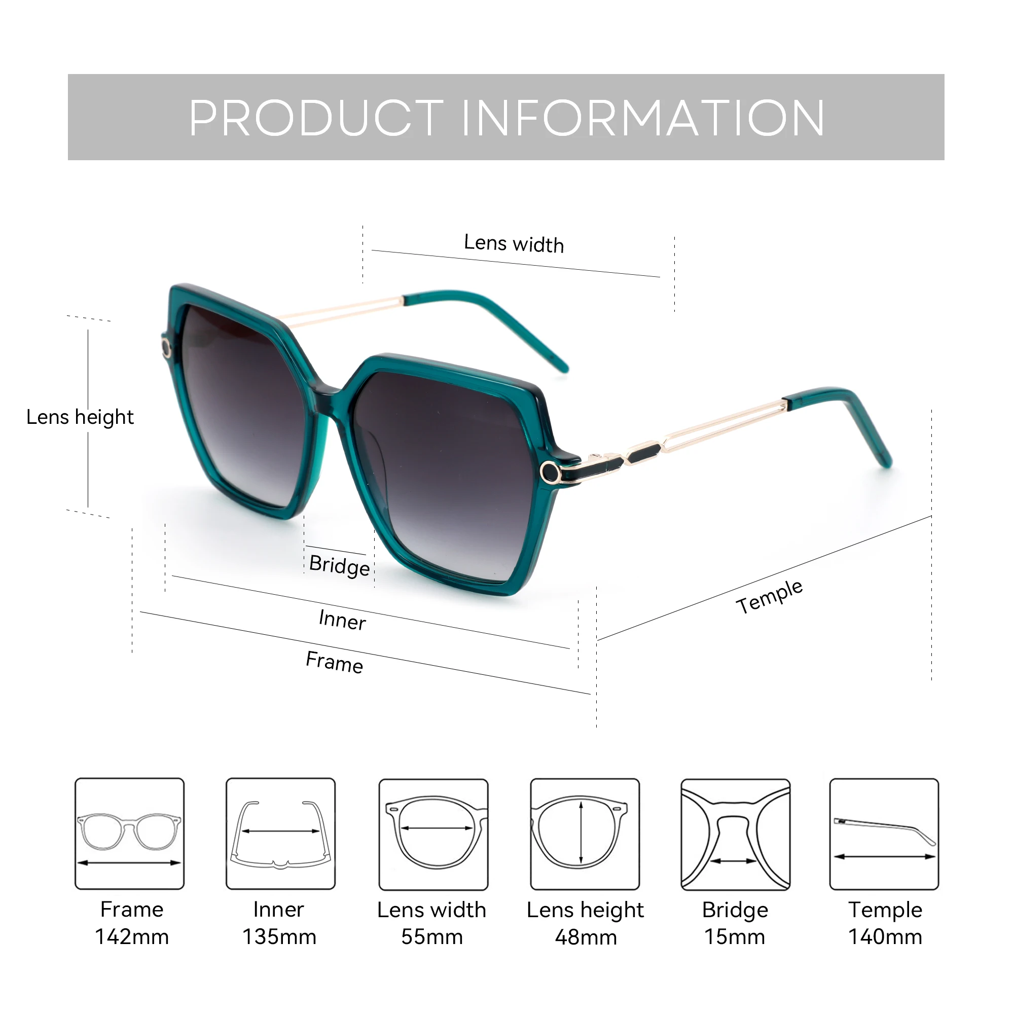 BLUEMOKY (L Size)Popular Acetate Polygon Polarized Prescription Sunglasses For Women UV400 Progressive Optical Sun Glasses - Image 5