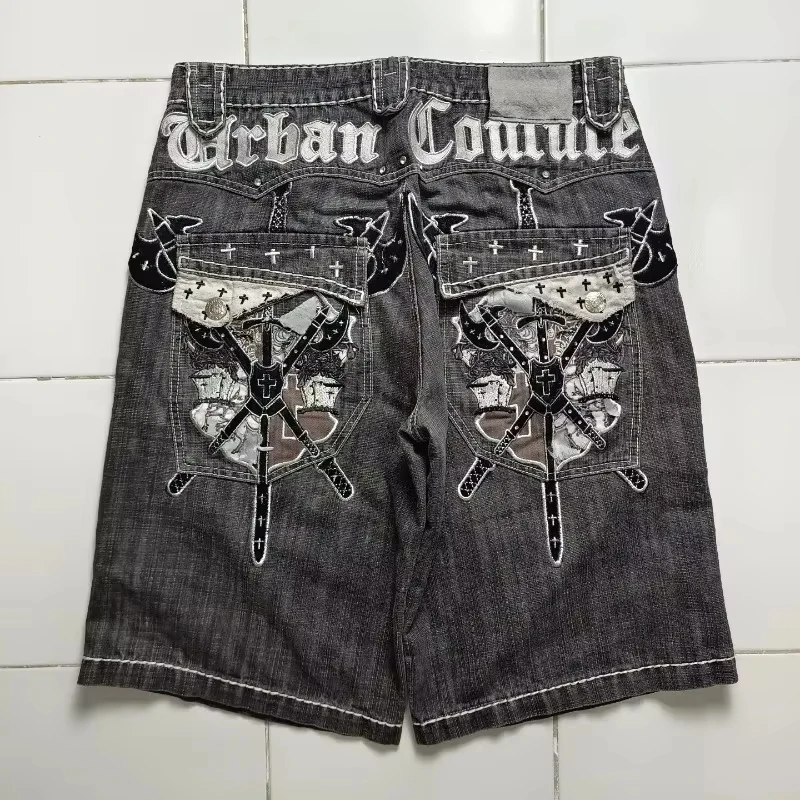 American New Fashion Popular Oversized Print Patch Casual Denim Shorts Women Y2k Gothic Hip Hop Joker Couple Shorts Streetwear - Image 6