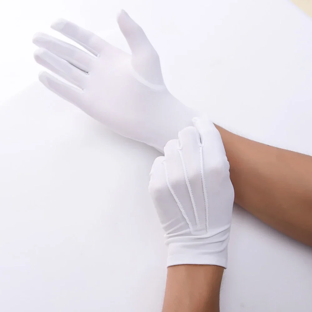 1pair Women White Formal Gloves Guard Santa Men Inspection Non-Slip Short Full Finger Driving Gloves - Image 2