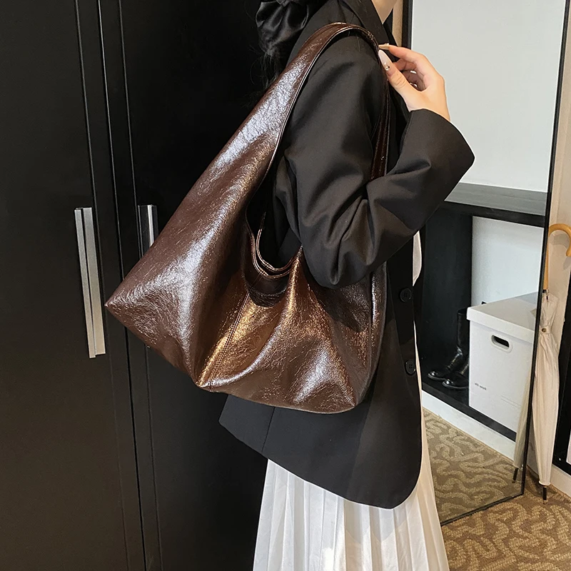 MOODS Retro Shoulder Bags For Women Soft PU Leather Pure Color Underarm Hobo Bag Big Capacity Shopper Totes 2024 Luxury Handbags - Image 5